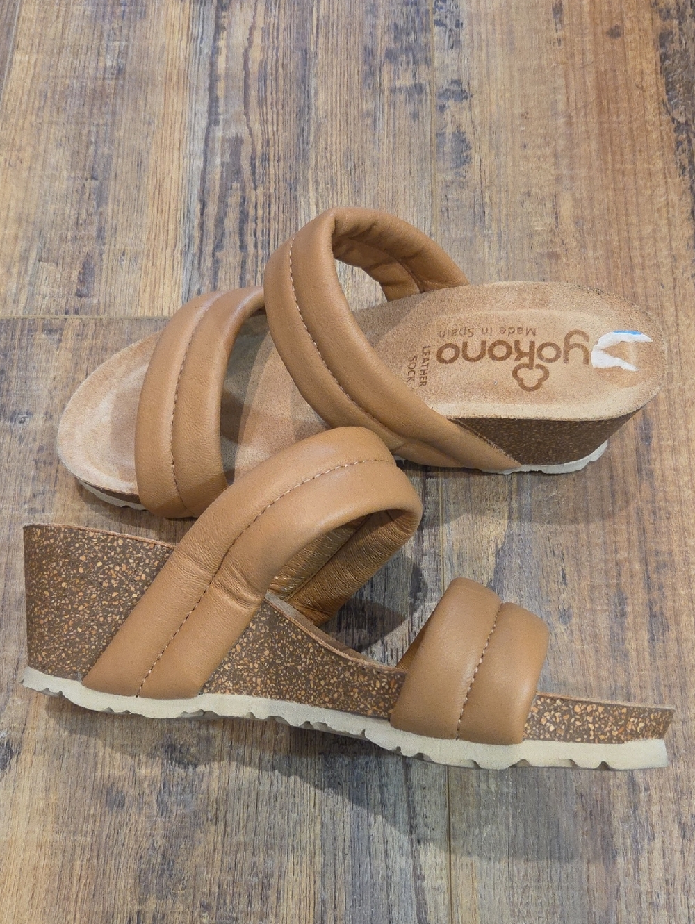 Yokono Tan Double-Strap Padded Wedge Sandals